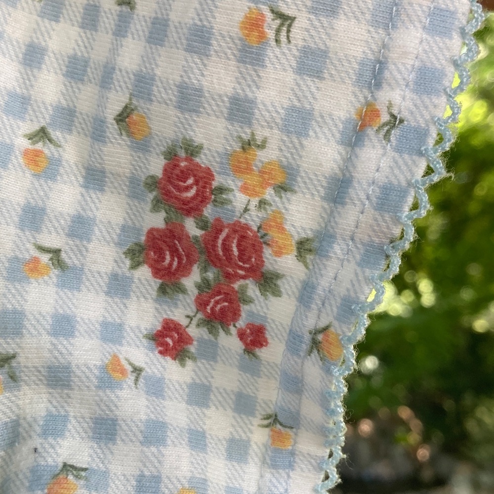 Vintage Adorable Cottage  100% Cotton Gingham Floral White & Blue Midi Dress - Picture 5 of 11